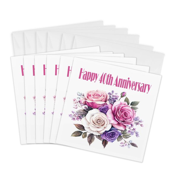 3drose, Happy 40th Anniversary Pretty Pink Roses, 6 Greeting Cards with Envelopes