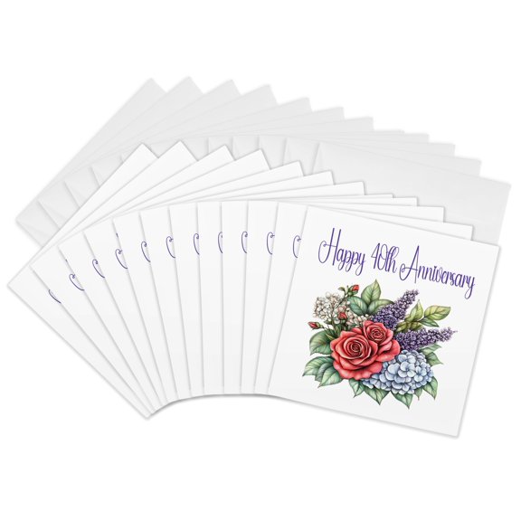 3drose, Happy 40th Anniversary Roses and Lavender, 12 Greeting Cards with Envelopes