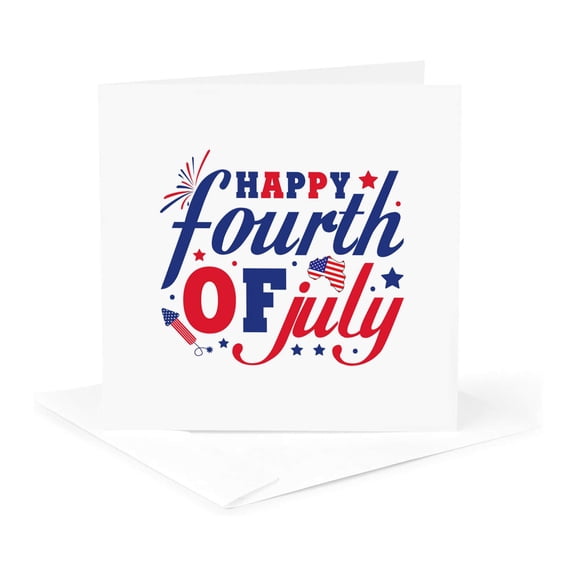 3drose, Happy 4th of July Elegant Text, Stars, Fireworks. Independence Day, 1 Greeting Card with Envelope