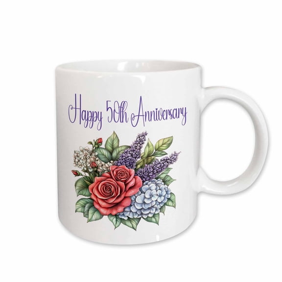3drose, Happy 50th Anniversary Roses and Lavender, 15oz Mug