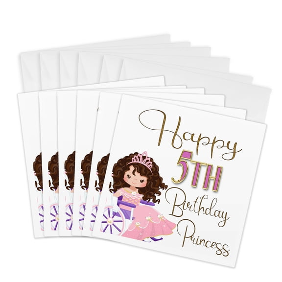 3drose, Happy 5th Birthday with a Princess in a Wheelchair, 6 Greeting Cards with Envelopes