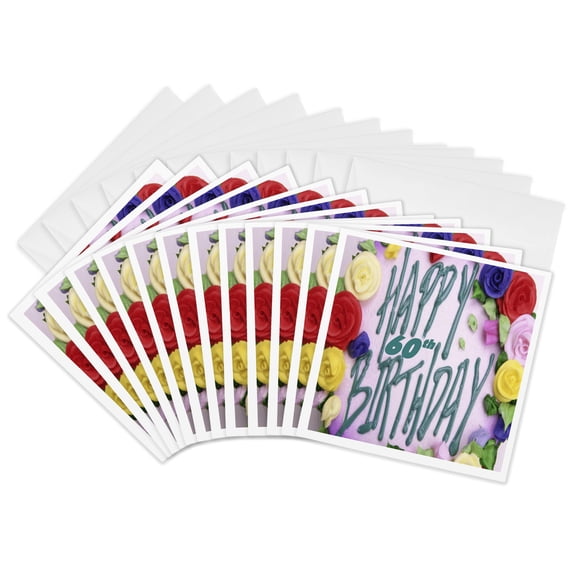 3drose, Happy 60th Birthday, 12 Greeting Cards with Envelopes