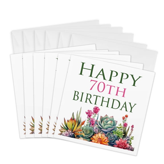 3drose, Happy 70th Birthday Pretty Cactus Succulents, 6 Greeting Cards with Envelopes