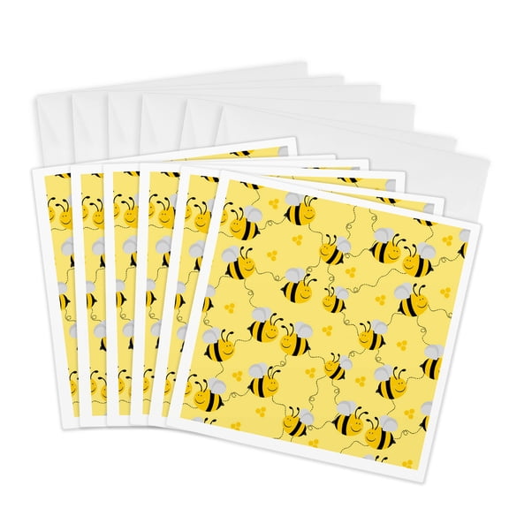 3drose, Happy Bees Pattern, 6 Greeting Cards with Envelopes