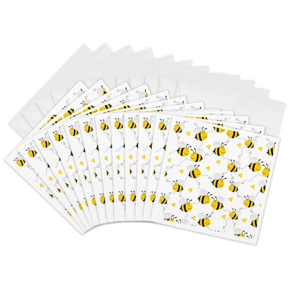 3drose, Happy Bees and Honeycomb, 12 Greeting Cards with Envelopes