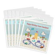 3drose, Happy Birthday American Town, Roads, Homes, Building, Cars, Great Grandson, 6 Greeting Cards with Envelopes