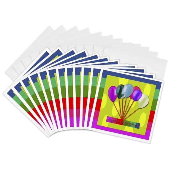 3drose, Happy Birthday, Balloons, Yellow, 12 Greeting Cards with Envelopes