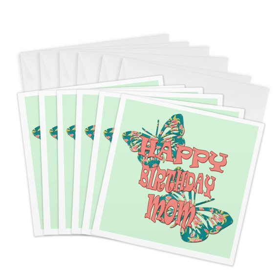 3drose, Happy Birthday Mom. Butterflies., 6 Greeting Cards with Envelopes