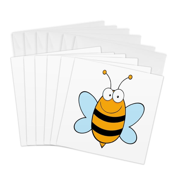 3drose, Happy Bumble Bee Goofy Cartoon, 6 Greeting Cards with Envelopes