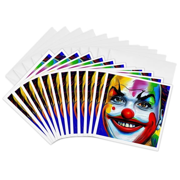 3drose, Happy Clown Face. Red Nose, Brown Eyes, Painted Face. Funny Gifts, 12 Greeting Cards with Envelopes