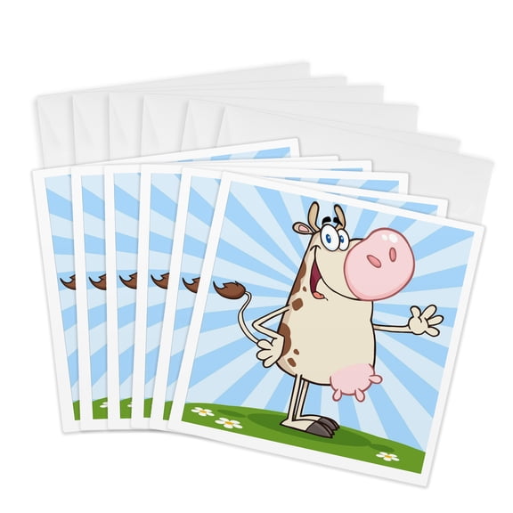3drose, Happy Cow with Background, 6 Greeting Cards with Envelopes