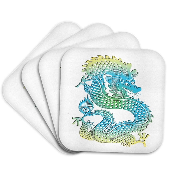 3drose, Happy Dragon Chinese Zodiac Symbol, Set of 4 Coasters - Cork