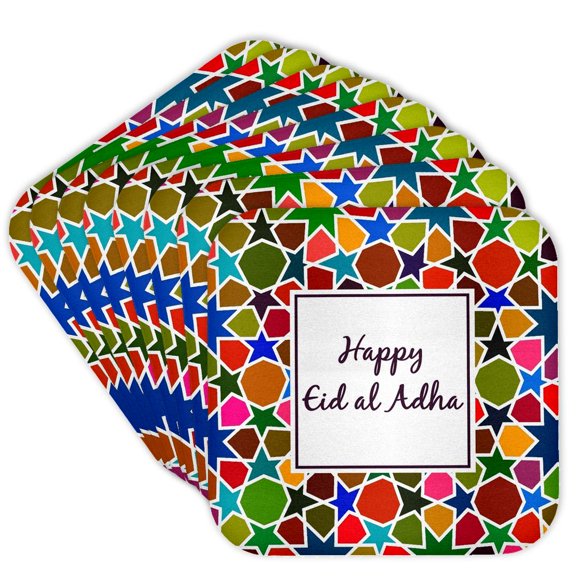 3drose, Happy Eid Al Adha - Colorful Rainbow Stars - Islamic Muslim Festival, Set of 8 Coasters - Cork