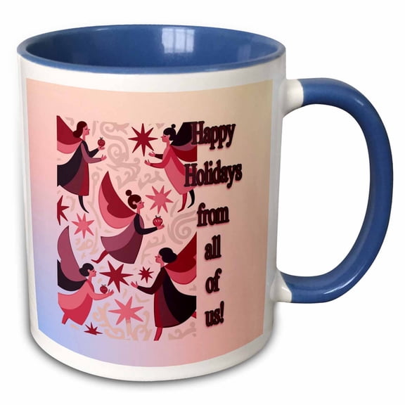 3drose, Happy Holidays from All of Us Vintage Style Angels Mid Mod Style, 11oz Two-tone Blue Mug