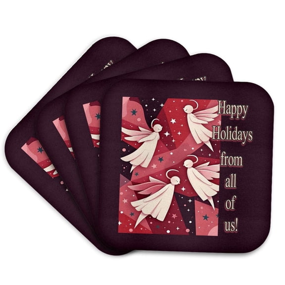 3drose, Happy Holidays from All of Us Vintage Style Angels Mid Mod Style, Set of 4 Coasters - Soft
