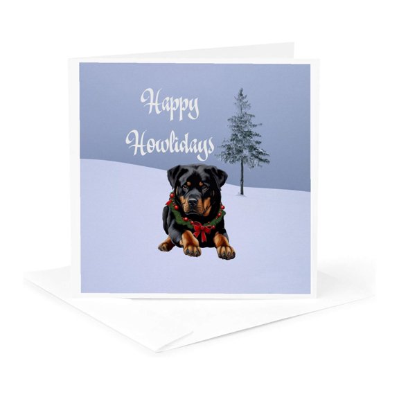 3drose, Happy Howlidays Rottweiler Lover Christmas Snow Scene, 1 Greeting Card with Envelope
