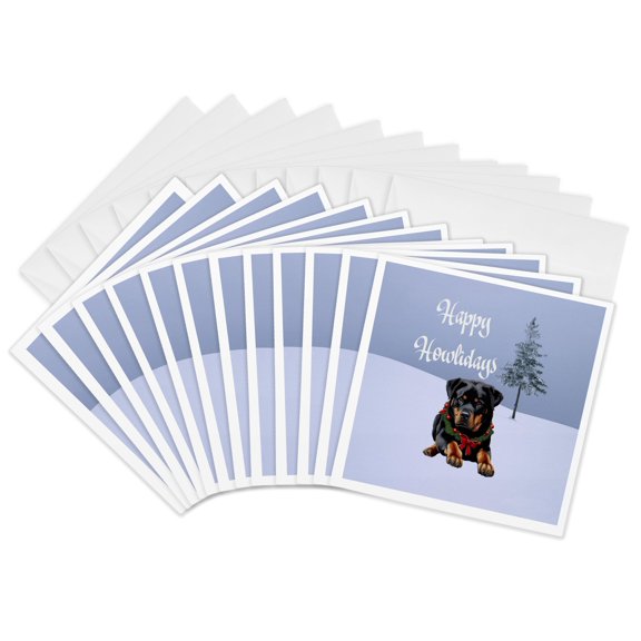 3drose, Happy Howlidays Rottweiler Lover Christmas Snow Scene, 12 Greeting Cards with Envelopes