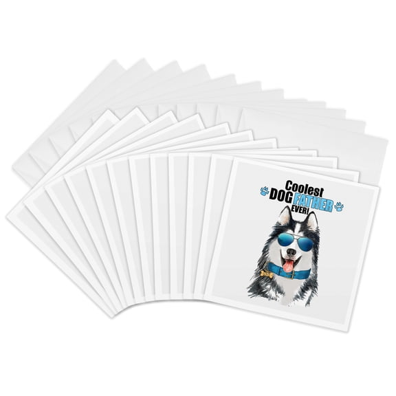 3drose, Happy Malamute Dog for Dog Loving Dads on Fathers Day, 12 Greeting Cards with Envelopes