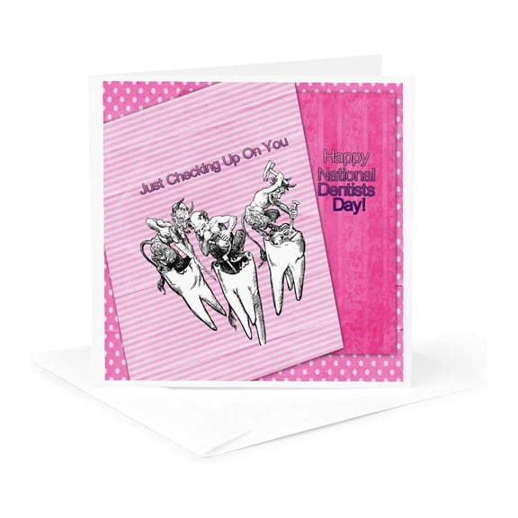 3drose, Happy National Dentists Day Just Checking up on You, 1 Greeting Card with Envelope