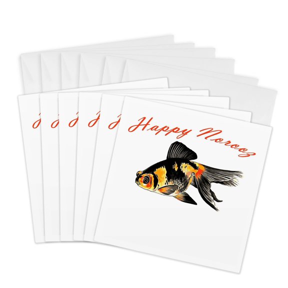 3drose, Happy Norooz Demekin Goldfish Persian New Year, 6 Greeting Cards with Envelopes