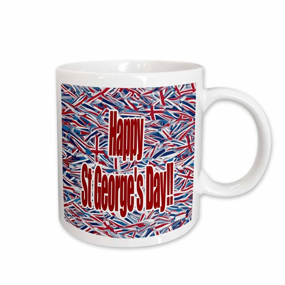 3drose, Happy St Georges Day with Abstract Union Jack Flag Background, 11oz Mug