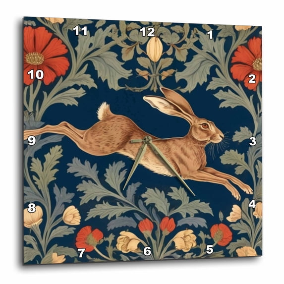 3drose, Hare Rabbit William Morris Style Woodland Botanical Floral ...