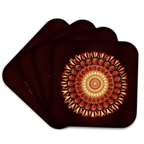 3drose, Harvest Orange Floral Mandala on Burnt Sienna Background, Set of 4 Coasters - Soft