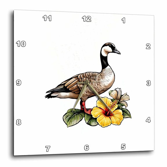 3drose, Hawaiian Goose with Yellow Hibiscus Flower, 10x10 Wall Clock