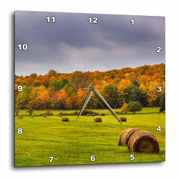 3drose, Hay Bales in Autumn Meadow Near Bruce Crossing, Michigan Usa, 10x10 Wall Clock
