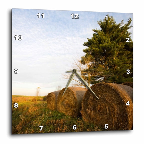3drose, Hay Bales on a Farm in Groton, Ma - Us22 Jmo0147 - Jerry and Marcy Monkman, 10x10 Wall Clock