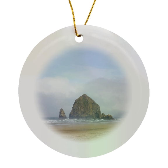 3drose, Haystack Rock, Cannon Beach, Oregon, Usa - Us38 Jwi0473 - Jamie and Judy Wild, Circle Porcelain Ornament