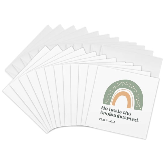 3drose, He Heals the Brokenhearted Psalm 147 3, 12 Greeting Cards with Envelopes