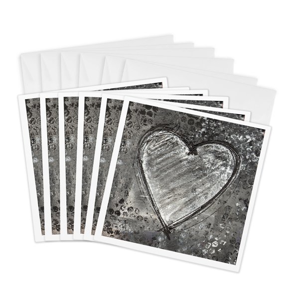 3drose, Heart Love Painting Grey, 6 Greeting Cards with Envelopes