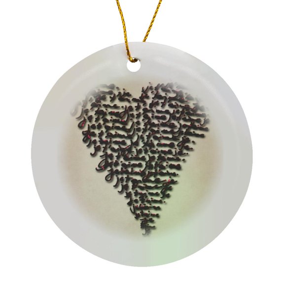 3drose, Heart Made up of French Words Je T Aime, Circle Porcelain Ornament