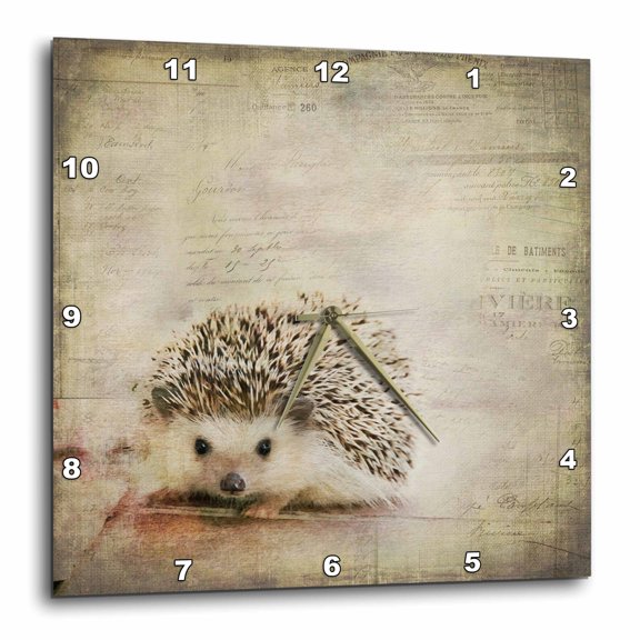 3drose, Hedgehog Mixed Media Art with Typographic Elements, 10x10 Wall Clock