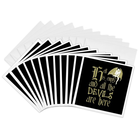 3drose, Hell Is Empty and All the Devils Are Here Grey Text, 12 Greeting Cards with Envelopes