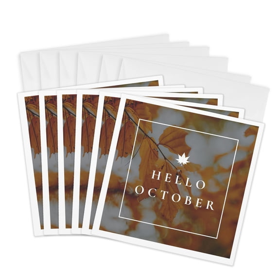 3drose, Hello October, 6 Greeting Cards with Envelopes