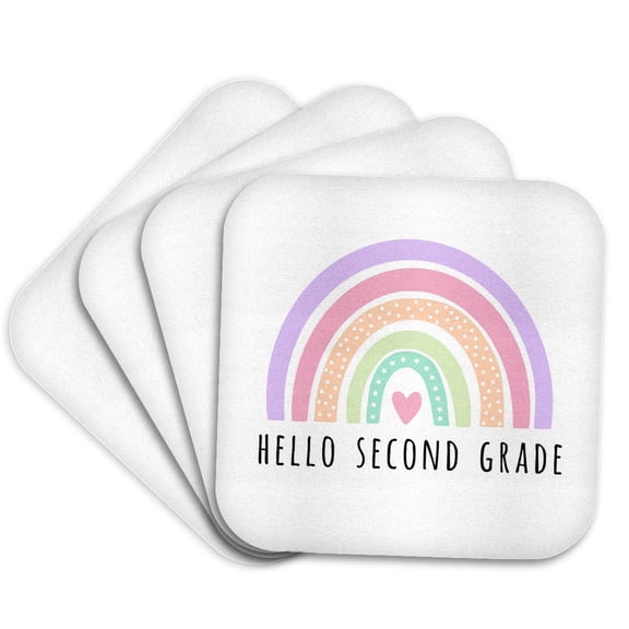 3drose, Hello Second Grade 2nd Students Back to Lower School Teacher Rainbow, Set of 4 Coasters - Cork