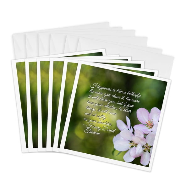 3drose, Henry David Thoreau Quote. Happiness Is like a Butterfly, 6 Greeting Cards with Envelopes