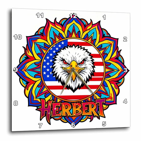 3drose, Herbert Man Name, American Flag, Eagle. Patriotic Charming Art Gift, 15x15 Wall Clock