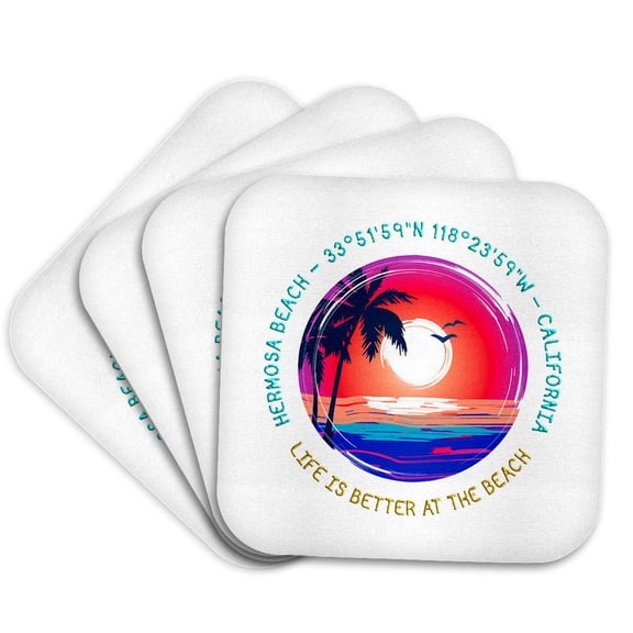 3drose, Hermosa Beach, California. Life Is Better at the Beach Travel Gift, Set of 4 Coasters - Cork