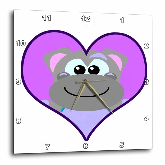 3drose, Hippo Heart Cartoon, 15x15 Wall Clock