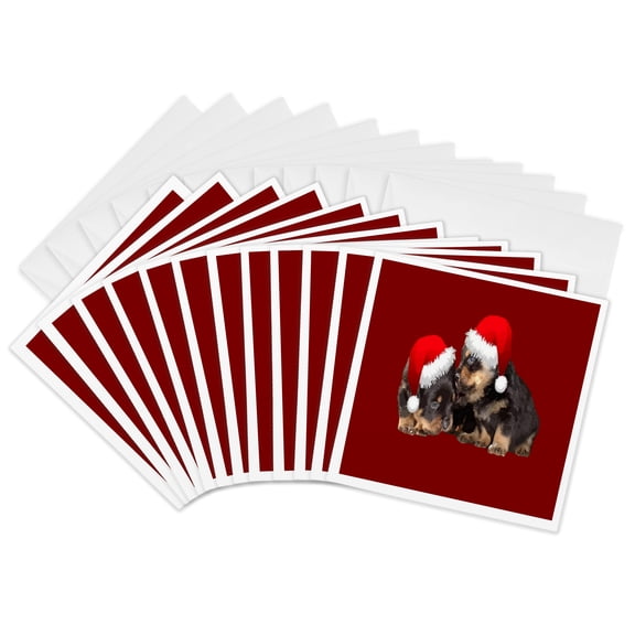 3drose, Holiday Ready Rottweilers a Puppy First Christmas, 12 Greeting Cards with Envelopes
