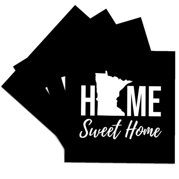 3drose, Home Sweet Home. Minnesota State. Black Background., Set of 4 Ceramic Tile Coasters