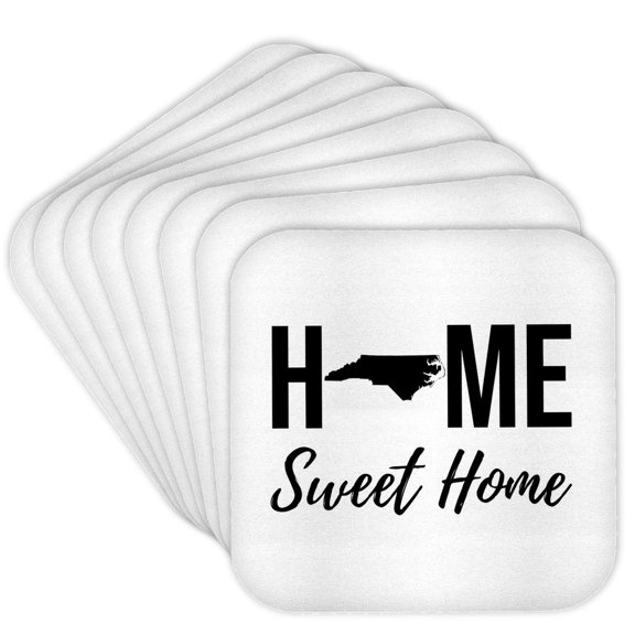 3drose, Home Sweet Home. North Carolina State. White Background., Set of 8 Coasters - Soft