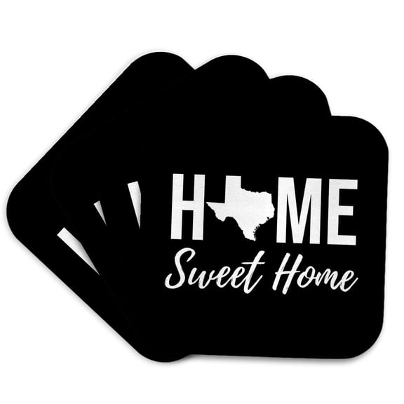 3drose, Home Sweet Home. Texas State. Black Background., Set of 4 Coasters - Soft