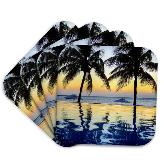 3drose, Honduras, Roatan. Infinity Pool Surrounded by Palm Trees at Sunset., Set of 4 Coasters - Soft