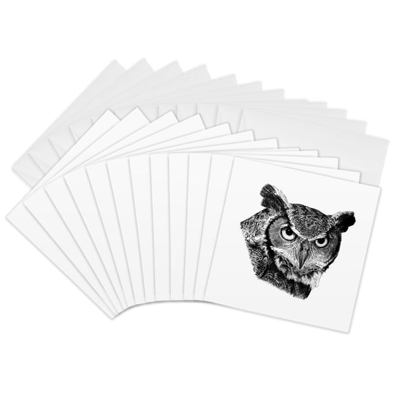 3drose, Horned Owl, 12 Greeting Cards with Envelopes