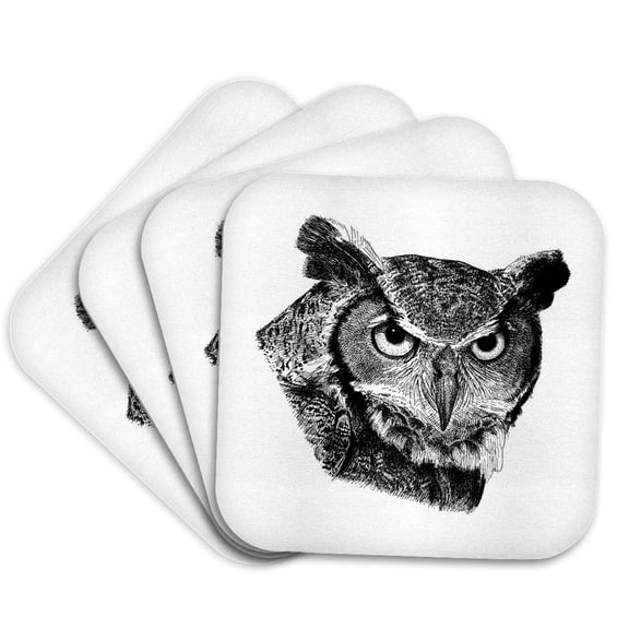 3drose, Horned Owl, Set of 4 Coasters - Soft