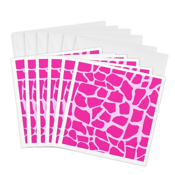 3drose, Hot Pink Giraffe Pattern Animal Print Mosaic - Wild Girly Africa Pattern Stylish Fashionable Design, 6 Greeting Cards with Envelopes